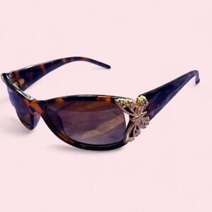 Brown tortoise sunglasses with gold butterfly Fairycore fairygoth whimsigoth